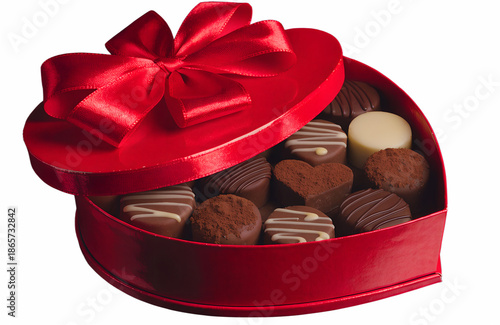 Delicious homemade chocolate cookies decorated with a festive red ribbon and bow inside a gift box make a sweet Christmas dessert for a holiday celebration