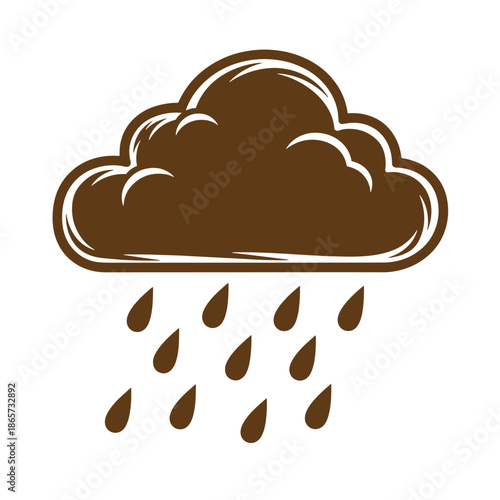 Vintage Brown rain cloud with raindrops falling from it weather symbol
