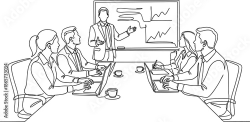 Office workers listen to the report Continuous one line drawing