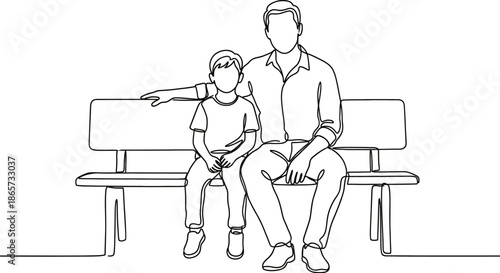 Continuous line drawing Father and son sitting together