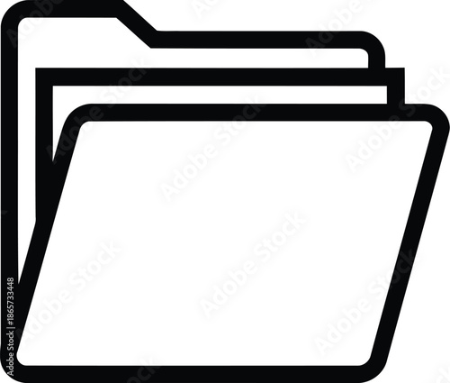 Outline drawing of three overlapping open file folders stacked vertically representing digital document storage.