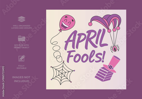 Happy april fools' day graphic with playful elements