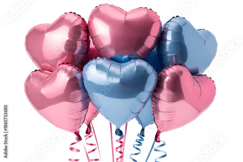 Shiny 3d heart shaped balloons with pink ribbons celebrate love and romance as a happy valentines day party decoration isolated for a holiday gift