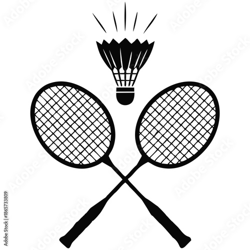 Black Badminton Logo Silhouette Vector