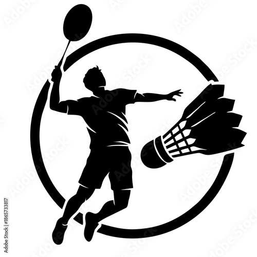 Black Badminton Logo Silhouette Vector