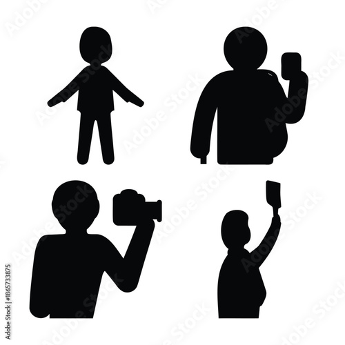 Human silhouette icons set: person, selfie, photographer, painter Vector