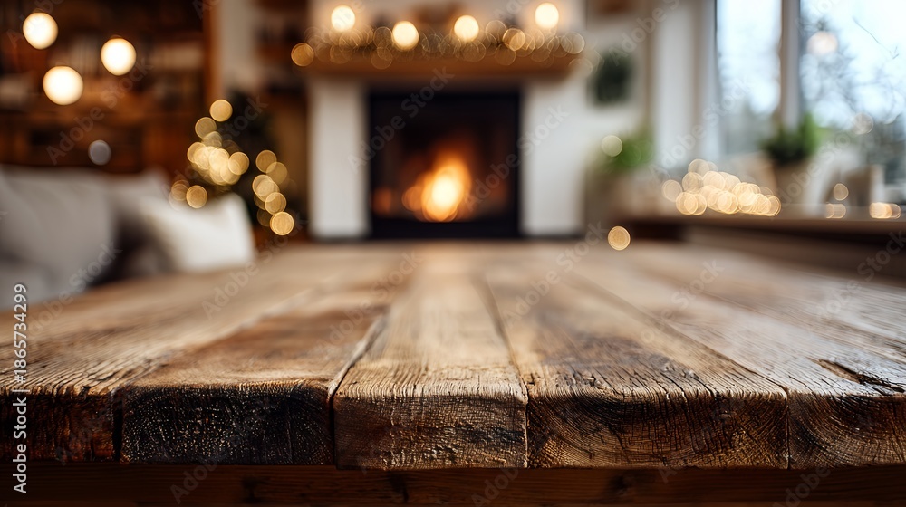Fototapeta premium wooden table with fireplace
