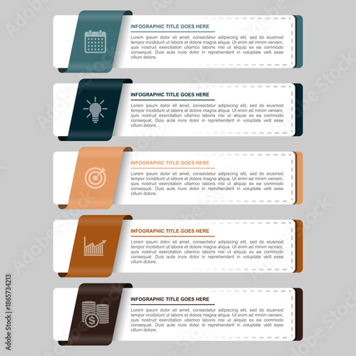 Abstract Infographic Design Template with Five Options for Business Strategy, Marketing Analysis, and Project Management Presentation