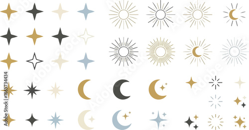 **Celestial Mystic Symbols Featuring Gold And Silver Moon And Stars**