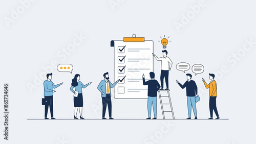 Team Working Together on Large Checklist.