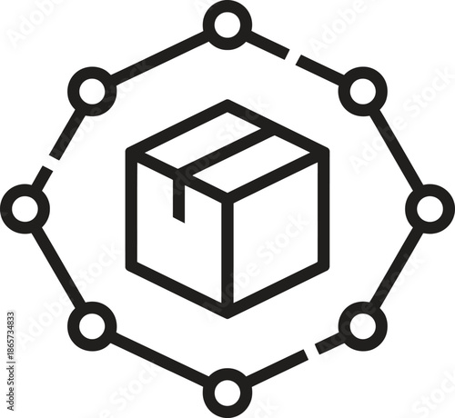 Secure package network icon, supply chain protection, logistics system security, product distribution, vector illustration