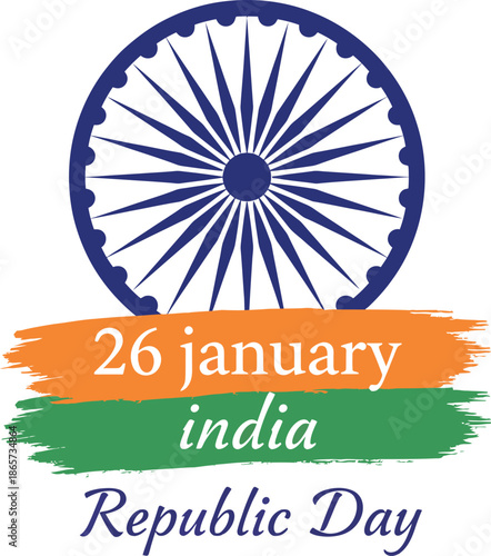 Ashoka chakra and indian tricolor brush strokes for republic day celebration on 26 january india
