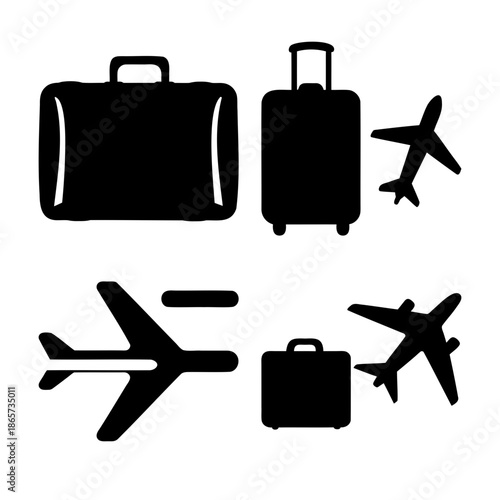 Travel and aviation icons collection with suitcases and airplanes Vector