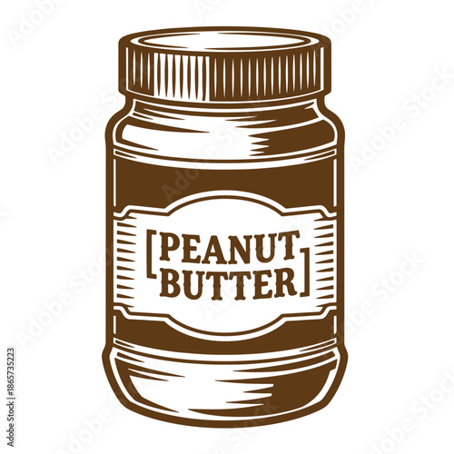Vintage peanut butter jar illustration with label isolated on white background