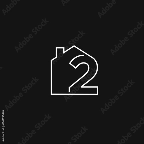 White House Outline and Number 2 Logo Design on Black Background for Real Estate