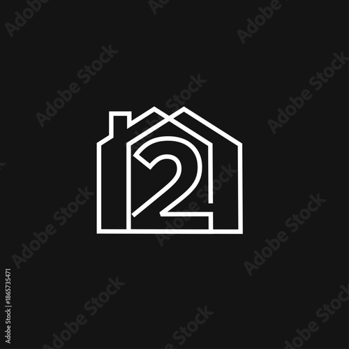 Minimalist House and Number 2 Line Art Logo Icon for Real Estate