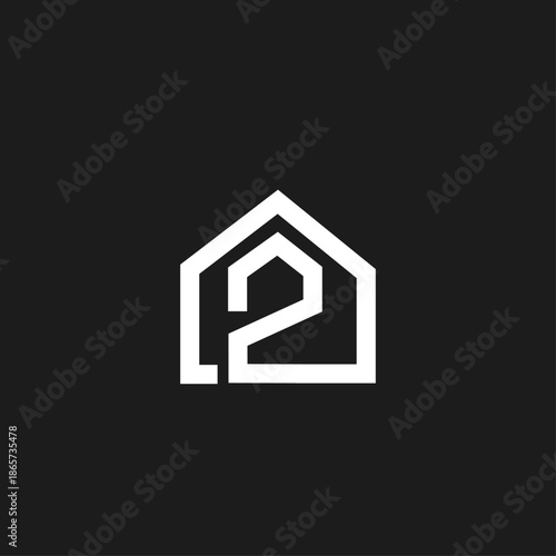 Modern Minimalist House Icon with Number 2 Logo for Real Estate and Property Business