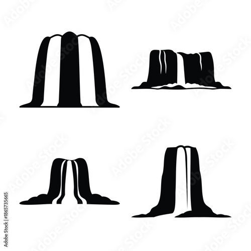 Waterfall silhouettes vector set of different water cascade shapes Vector
