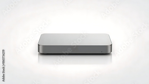 Minimalist communication device with a sleek design and polished surface on a neutral backdrop.