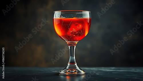 An abstract visualization of a vibrant colorful cocktail glass slowly cracking and draining of its color against a dark background.