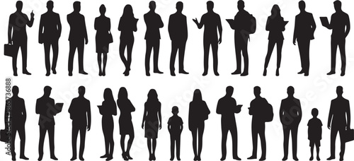 **Large Collection of Professional Business People and Casual Group Silhouettes in Various Poses and Attire Vector Illustration on White Background**