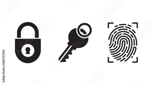 Security Icons Set in Simple Flat Design with Black Color on White Background for Cybersecurity