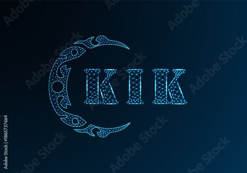 Low poly letter logo KIK design. KIK letter logo low poly vector design on blue color gradient background. KIK logo low poly design