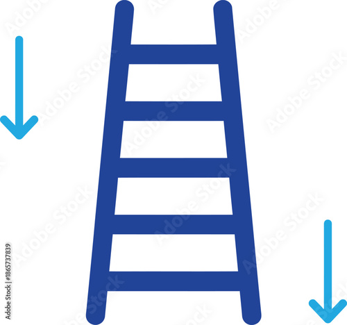 Ladder icon, step down process, access equipment, workflow movement, safety concept, vector illustration