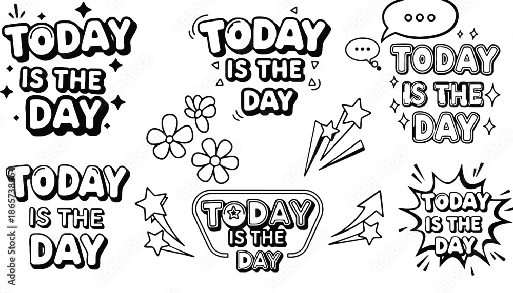 Fototapeta premium A motivational phrase with various illustrations on transparent background