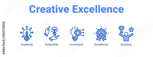 Creative Excellence web banner icon vector illustration concept for business with icon of Creativity, Originality, Innovation.