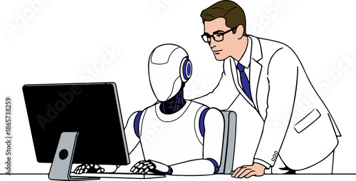 AI Robot Supporting Business Work and Digital Productivity Illustration