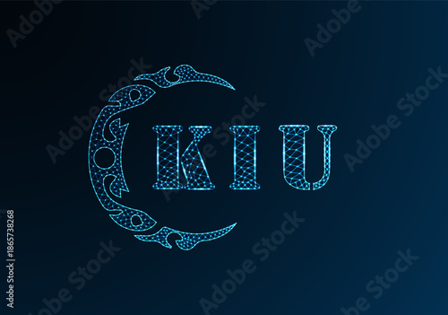 Low poly letter logo KIU design. KIU letter logo low poly vector design on blue color gradient background. KIU logo low poly design