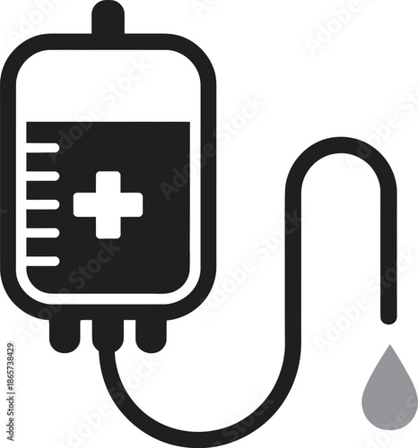 IV drip icon, intravenous therapy, hospital treatment, medical fluid bag, healthcare equipment, vector illustration