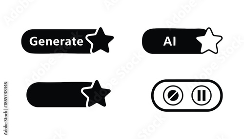 A set of black and white icons for generating and pausing AI on transparent background
