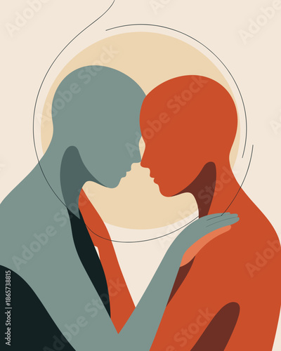 Modern Abstract Figures Embracing Warmly symbolizing Connection and Support