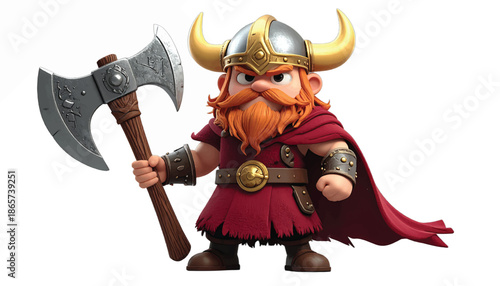 Cartoon Viking Warrior with Axe Ready for Battle.