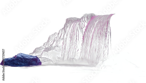 Abstract Composition of Blue Stone and Translucent Fabric on White.