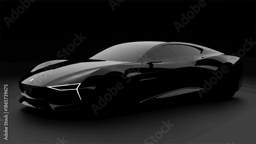 Sleek, modern sports car with futuristic design in dark, dramatic lighting