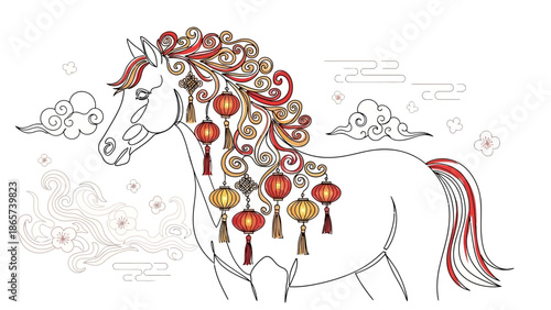 chinese horse with lanterns