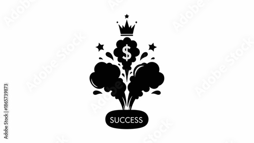 Explosion of success with dollar sign and crown symbolizing wealth and achievement