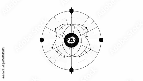 Abstract geometric diagram with circular and radial lines, symbolizing data analysis or scientific research.