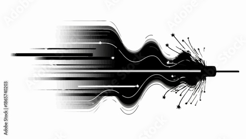 Abstract black fluid wave motion with particles, conveying speed and energy