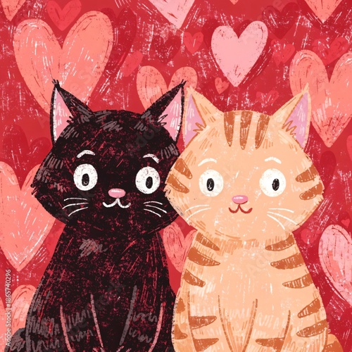 Cute cartoon cat with a heart illustration