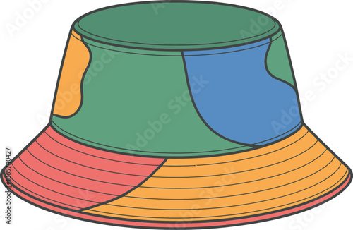 Colorful bucket hat icon. summer fashion, casual headwear, trendy accessory, vector illustration