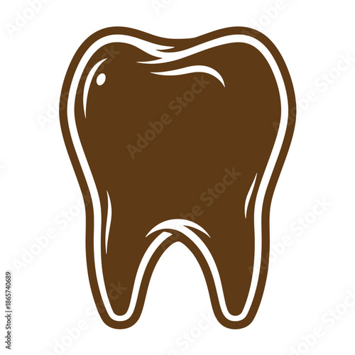 Vintage Brown tooth icon with white outline on white background  dental symbol