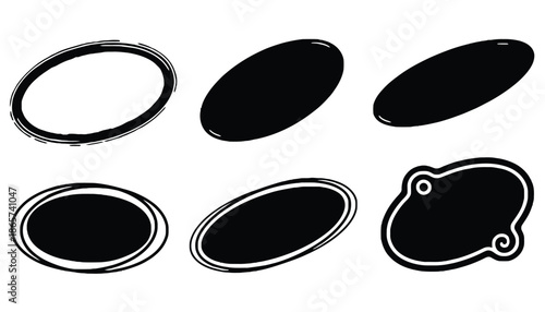 A set of black and white oval shapes on transparent background