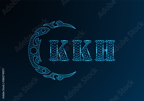 Low poly letter logo KKH design. KKH letter logo low poly vector design on blue color gradient background. KKH logo low poly design