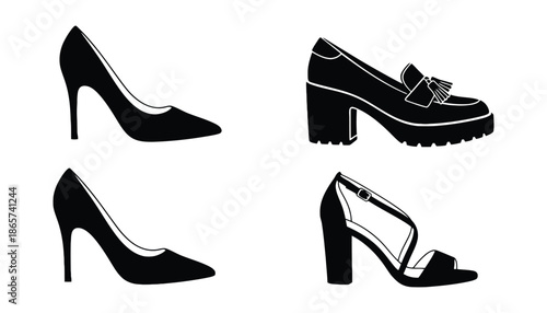 A collection of classic women's shoes on transparent background