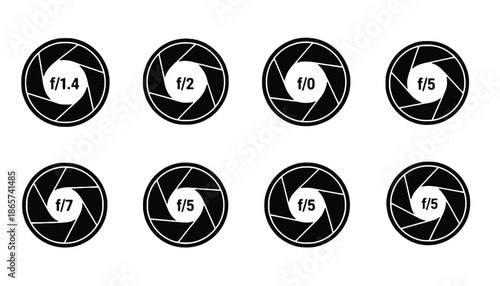 A set of camera aperture icons on a transparent background
