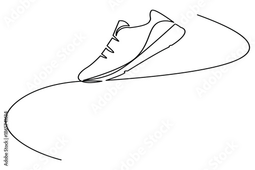 Minimal continuous one line drawing illustration of a sport shoe in mid air motion